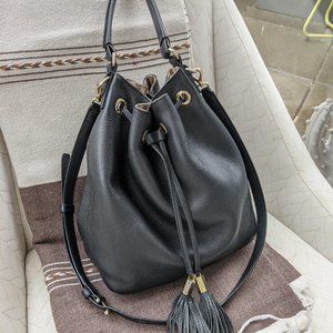 RARE Henri Bendel black leather bucket bag.